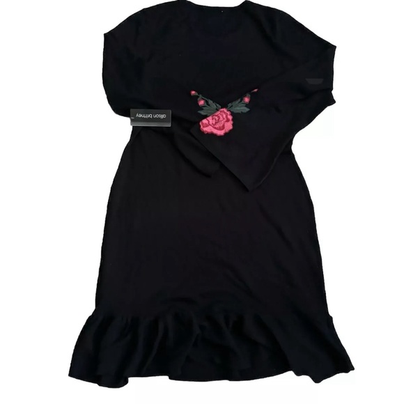 Allison Brittany Sweater Dress Women’s Size XL Black w/ red floral Sleeve - Picture 4 of 6